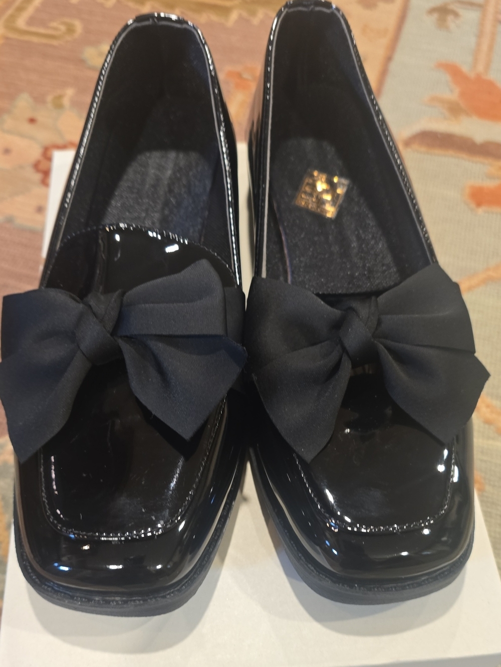 Women's Black Patent Bow Loafers